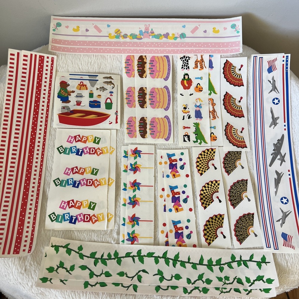 Mrs. Grossman's Sticker Vintage Lot 80s 90s Design Lines Party Halloween Fishing